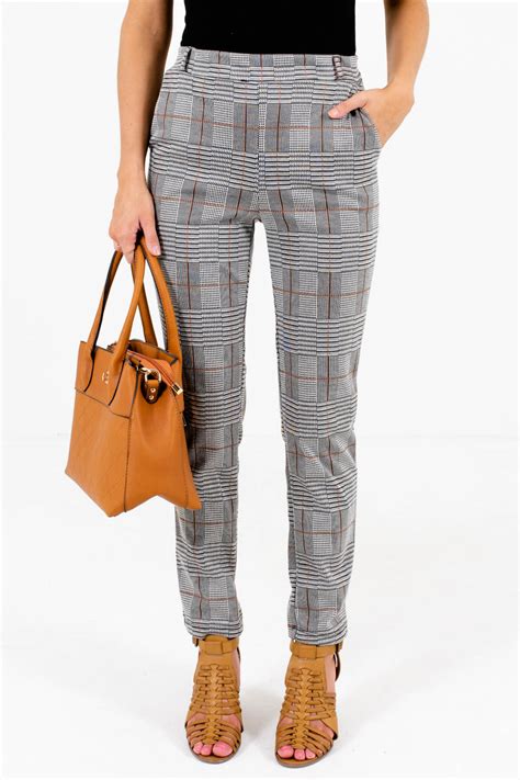 Professional Gray Plaid Pants Boutique Plaid Pants For Women