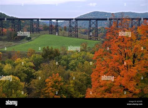A Train Trestle Bridge In Autumn In Upper New York State Usa Set