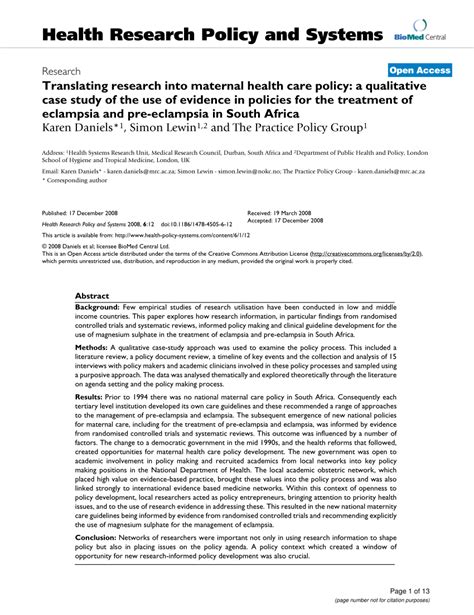 Pdf Translating Research Into Maternal Health Care Policy A