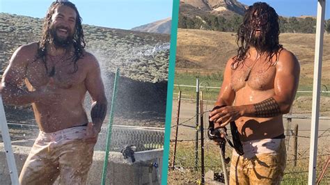 Watch Access Hollywood Interview Jason Momoa Shirtless Flaunts His Bod As He Gets Hosed Off