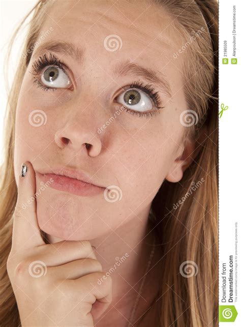 Girl Close Up Thinking Stock Image Image Of Isolated 21985509
