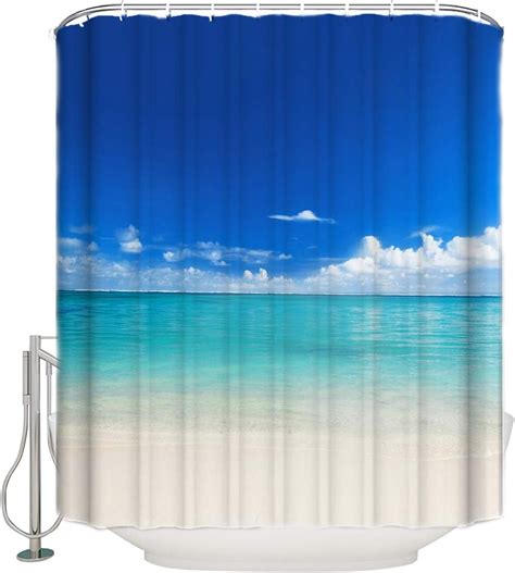 Arttikke Waterproof Fabric Shower Curtain With Hooks Summer Sky Beach Shower Curtain