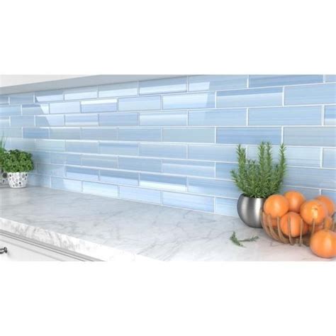 Bodesi Big Blue 3 In X 12 In Glass Tile For Kitchen Backsplash And