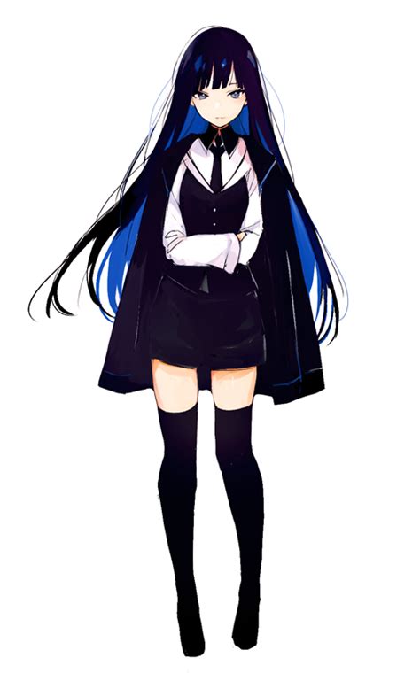 safebooru 1girl bangs black hair black legwear blue eyes blue hair crossed arms full body long