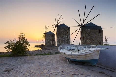 Windmills Of Chios Stock Photo Image Of Chios Sunrise 103915452