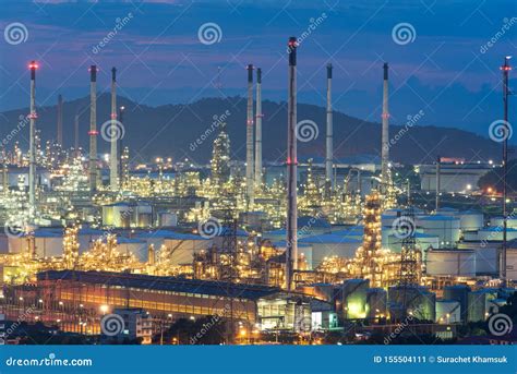 Oil And Gas Refinery Petrochemical Factory At Night Petroleum And