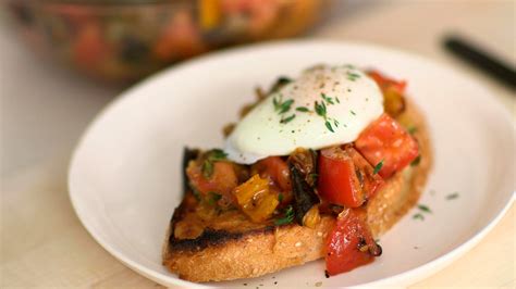 Video Crunchy Ratatouille And Poached Egg On Toast Martha Stewart