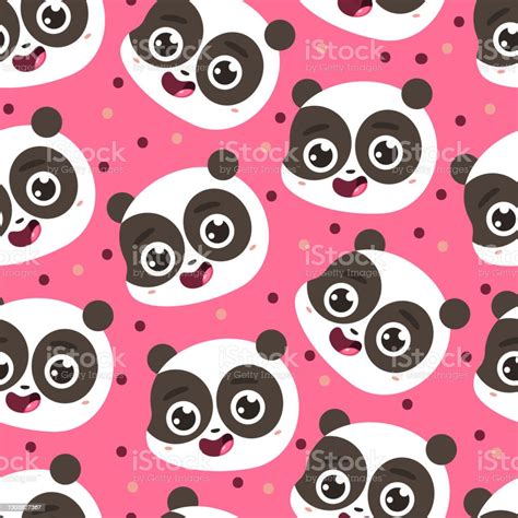 Cute Panda Face Vector Cartoon Seamless Pattern Background For