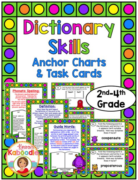 This Easy To Use Dictionary Skills Anchor Charts And Task Card Product