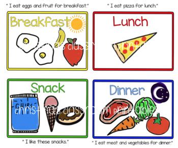 Breakfast should be 400 calories, lunch and dinner 600 each, with the remaining calories made up of snacks and drinks. Level 2: Foods by Christina's Classroom Printables | TpT
