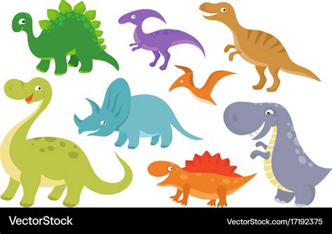 Cute Cartoon Dinosaurs Clip Art Funny Dino Vector Image