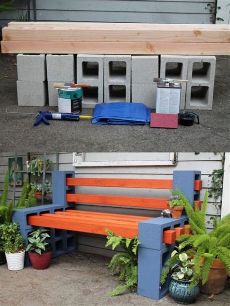Diy Outdoor Bench From Concrete Blocks And Wooden Slats Gardens