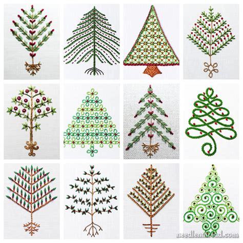 Twelve Embroidered Trees For Christmas