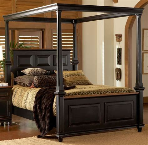 85.5l x 18.5w x 4h. Madison Panel Canopy Bed Black Finish Queen King Size ...