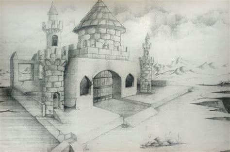 2 Point Perspective Drawing Castle