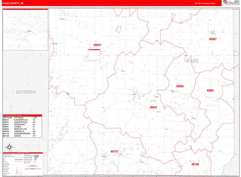 Cass County Mi Zip Code Wall Map Red Line Style By Marketmaps
