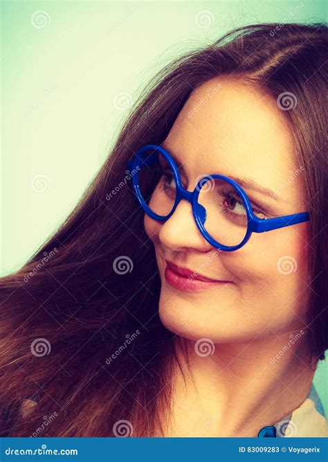 Happy Smiling Nerdy Woman In Weird Glasses Stock Image Image Of Genius Smile 83009283