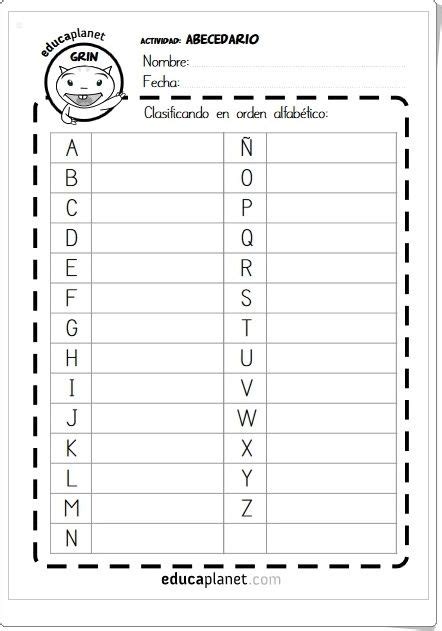 Clasificando En Orden Alfabético Fichas De Lengua Española De