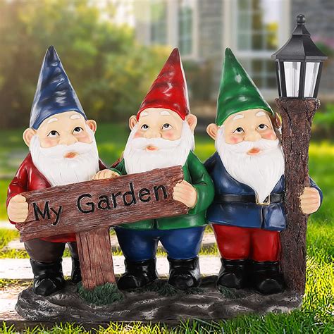 Shcorwei Garden Gnomes Resin Statues Solar Led Light Outdoor Figurines