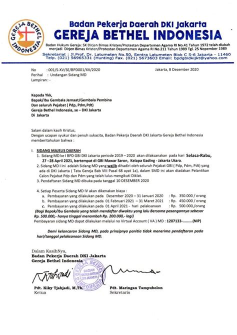 Surat Undangan Sidang Md Bpd Gbi Dki Jakarta Bpd Dki Jakarta Gbi