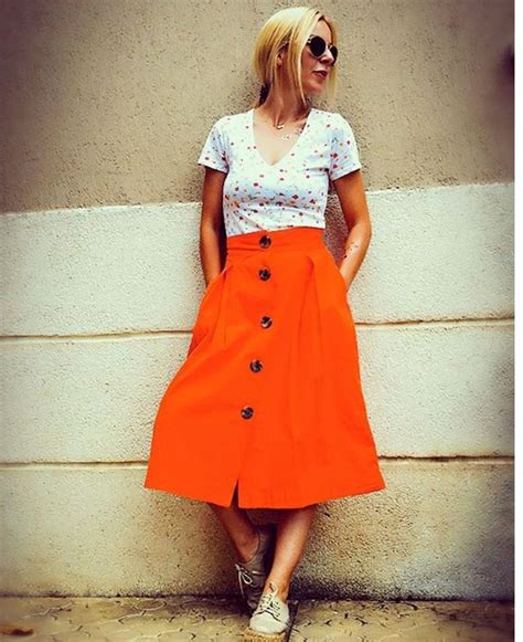 Orange Skirt Outfits 30 Ideas On How To Wear Orange Skirts Orange Skirt Orange Midi Skirt