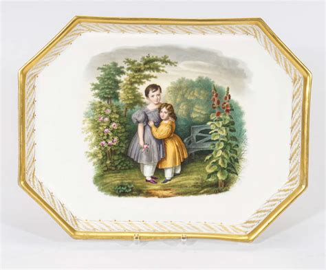 19th C Schlaggenwald Hand Painted Porcelain Octagonal Tray For Sale At
