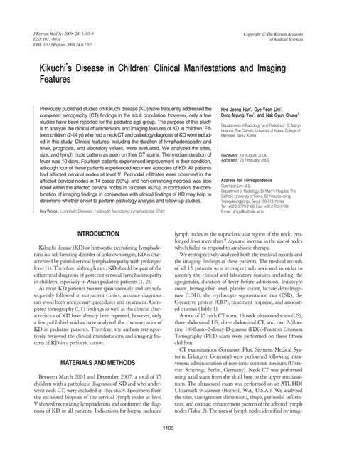 Pdf Kikuchis Disease In Children Clinical Manifestations And