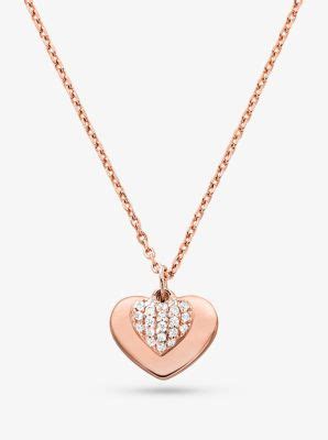 Precious Metal Plated Sterling Silver Pav Heart Necklace Michael Kors
