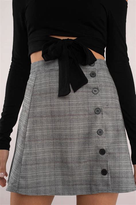 Grey Skirt Preppy Side Button Skirt Grey Plaid Skirt 26 Tobi Us