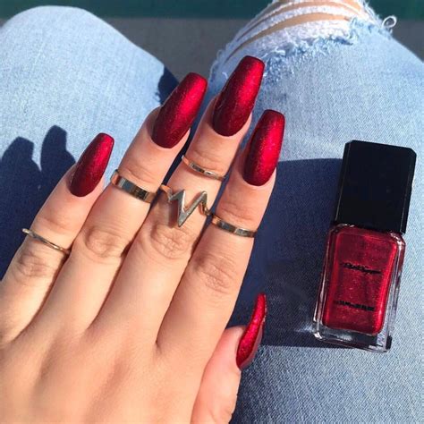 Foil Glow Polish Red Red Acrylic Nails Trendy Nails Red Nails