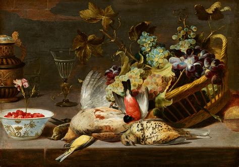 Still Life With Birds And A Basket Of Grapes Lot 1050