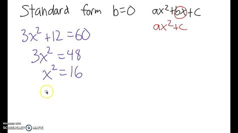 Solving A Quadratic Equation In Standard Form When B0 Youtube