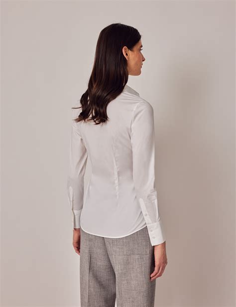 Women S White Fitted Cotton Stretch Shirt Single Cuffs Hawes And Curtis