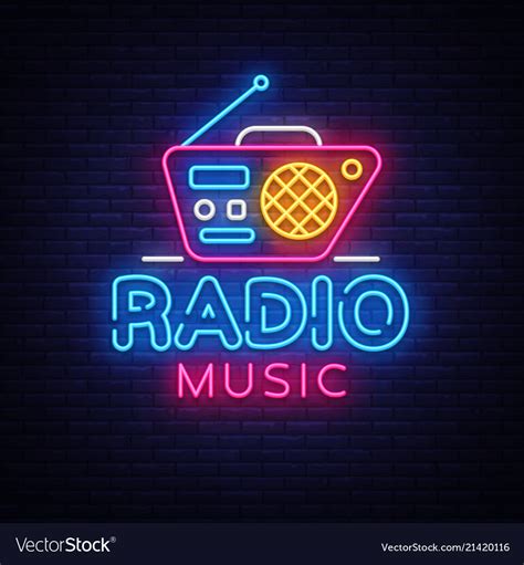 Radio Music Neon Logo Radio Night Neon Royalty Free Vector