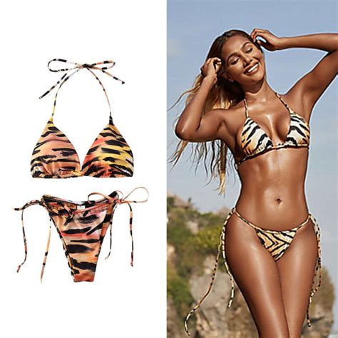 2020 Women Sexy Tiger Print Two Piece Bikini Set Female Swimsuits