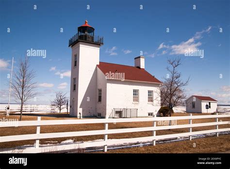 Sand Point Lighthouse Nautical Beacon Escanaba Lake Michigan Stock