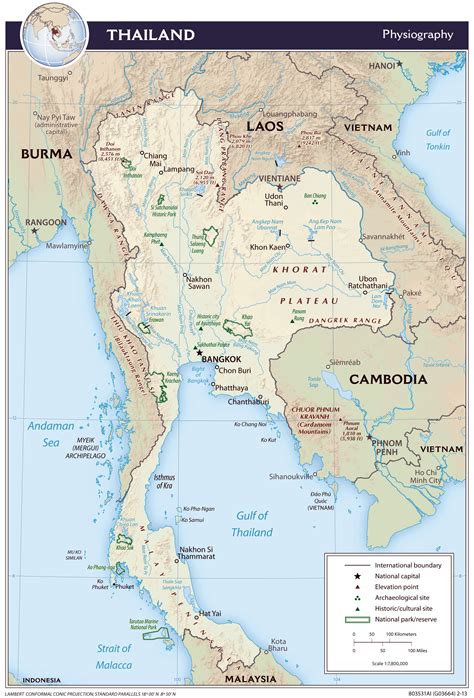 Large detailed physiography map of Thailand - 2013. Thailand large detailed physiography map ...