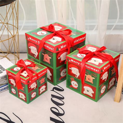 New 3 Pcs Christmas Eve Gift Box Xmas Present Wrapping Boxes Red Ribbon