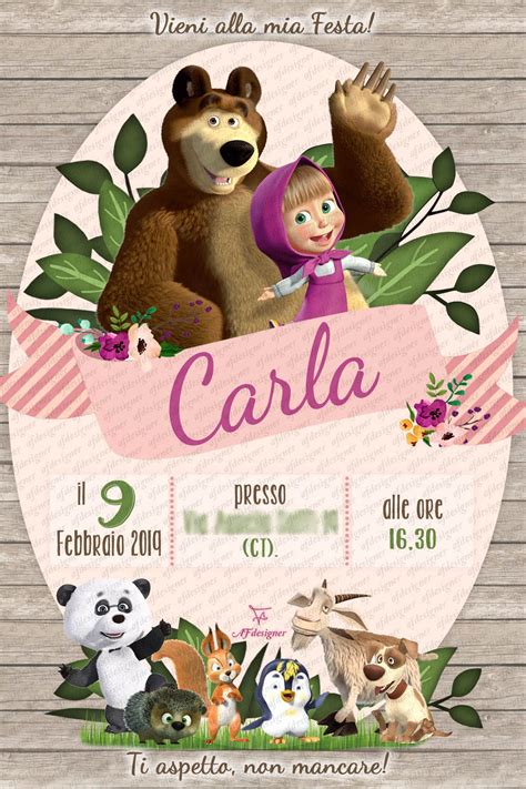 Digital Invitation Birthday Party Masha And The Bear Printable Invitation Whatsapp Invitation