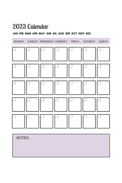 2023 Monthly Calendar Template Printable Monthly Calendar Etsy In