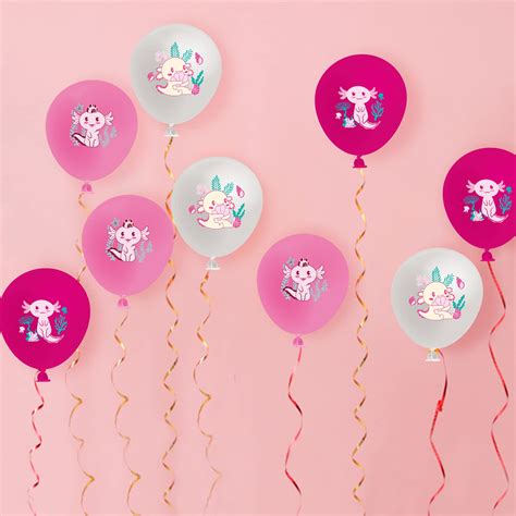Xqumoi 52pcs Kawaii Axolotl Balloons Set 12 Inches Pink White Rose Red