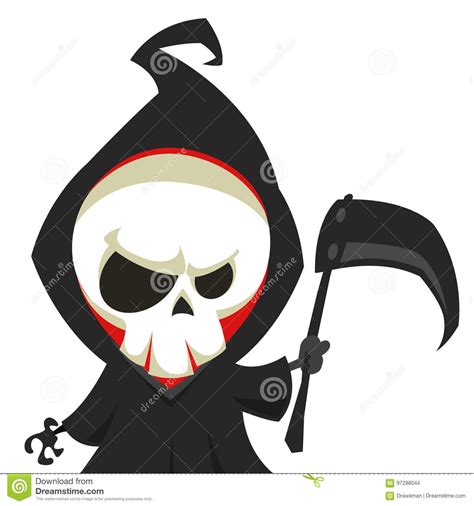 Cute Cartoon Grim Reaper With Scythe On White Vector