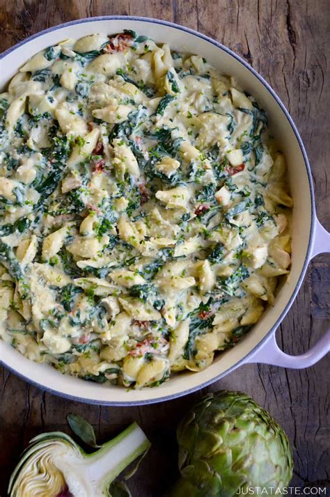 It is an easy 30 minute meal. Spinach Artichoke Dip Pasta with Chicken | Just a Taste