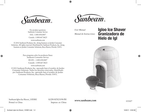 Sunbeam Frsbscigo Igloo Ice Shaver Instruction Manual