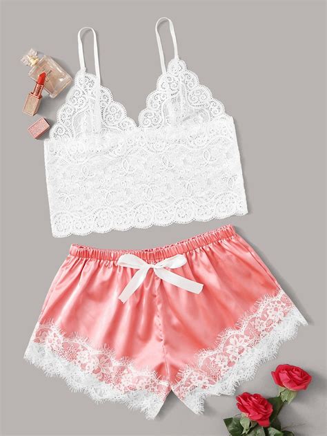 Ad Floral Lace Bralette With Satin Shorts Tags Lace Sexy Sexy Sets
