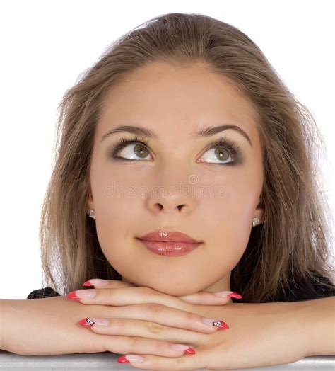 Face Close Of Portrait Girl Up Looking On White Stock Image Image Of