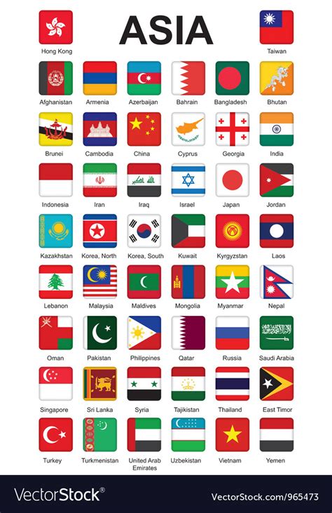 Asia Flag Buttons Royalty Free Vector Image Vectorstock