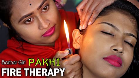 Ear Massage With Fire Crunchy Asmr Sounds Head Massage And Neck Cracking By Barber Girl Pakhi