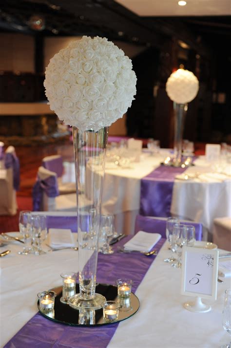 White Rose Ball On Trumpet Vase From Chateau Wyuna Centrepiece Range