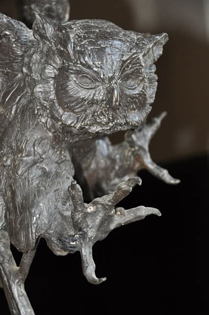 Jules Moigniez Bronze Sculpture Of An Owl Flying Off A Tree Branch